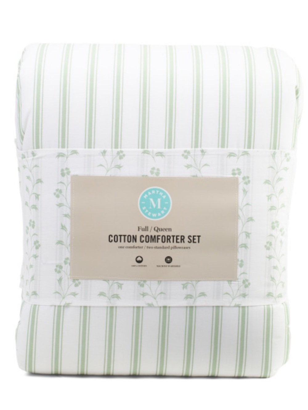 Martha Stewart Green Stripe and Vine Cotton Comforter Set